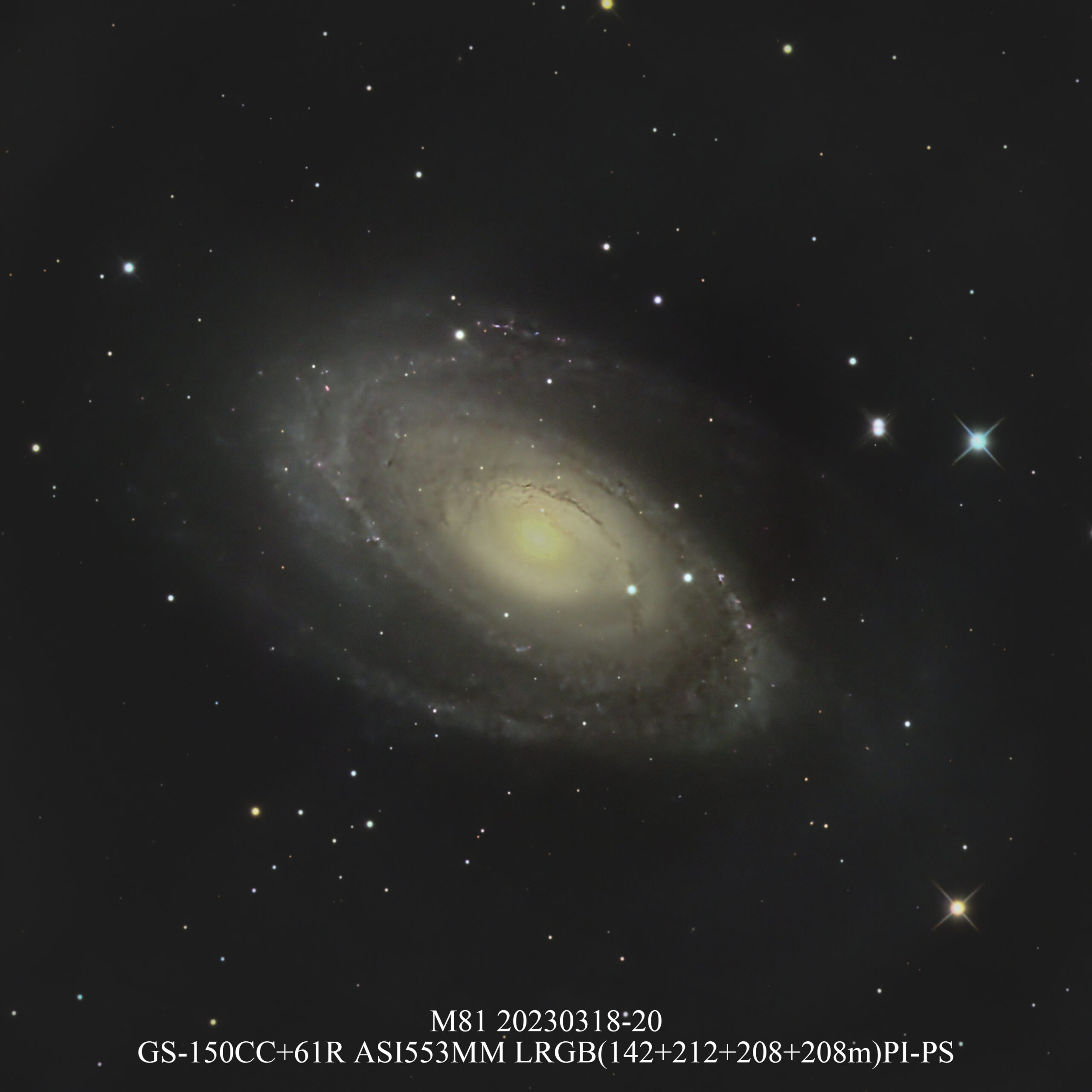 M81 20230318-20 GS-150CC+61R ASI553MM LRGB(142+212+208+208m)PI+PS